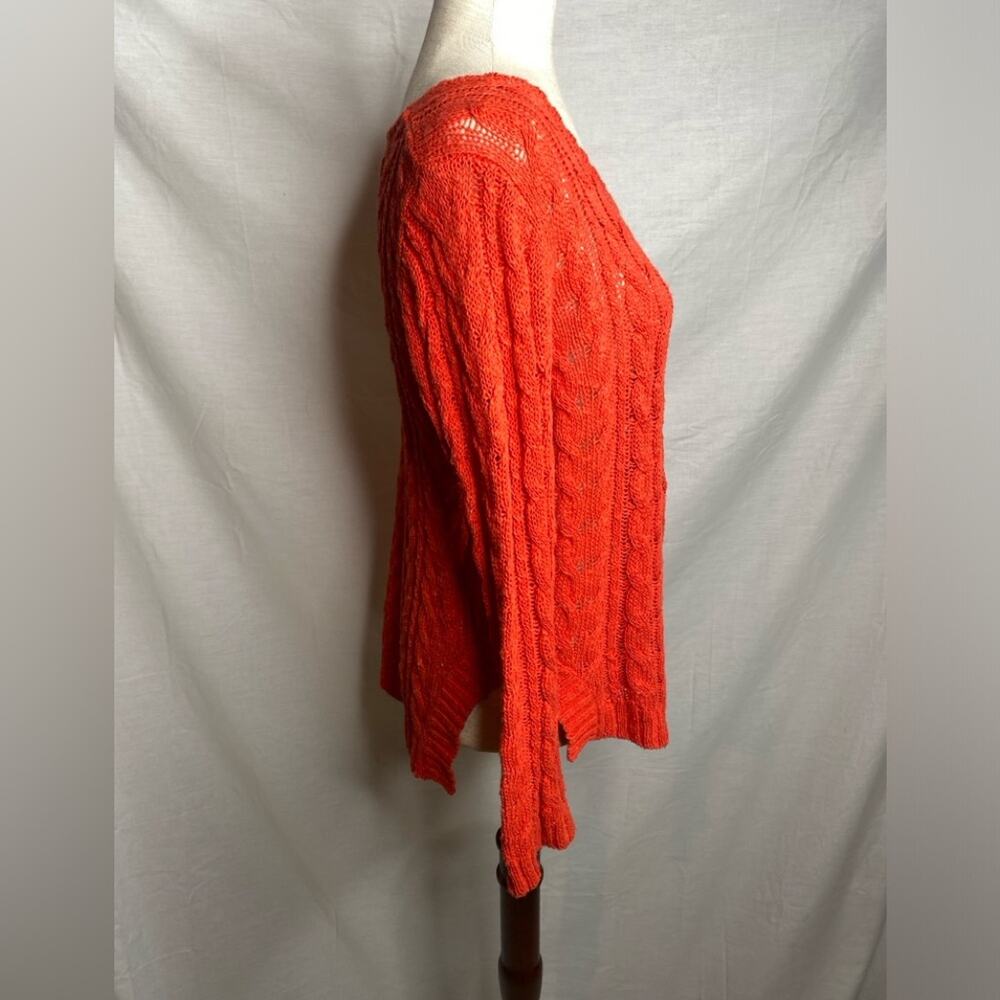 Sandro Cable Knit Sweater Orange Long Sleeve cotton linen blend crew neck size 6 - Picture 2 of 8